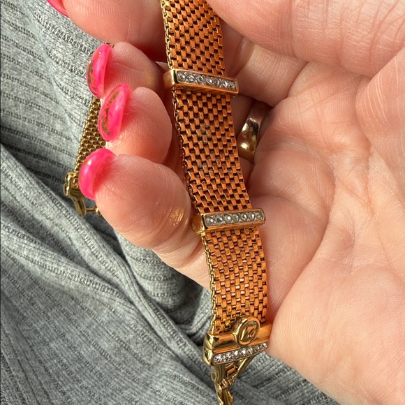 Swarovski gold metal mesh bracelet, white pave crystals, 7"L, Swan Mark - Picture 8 of 10